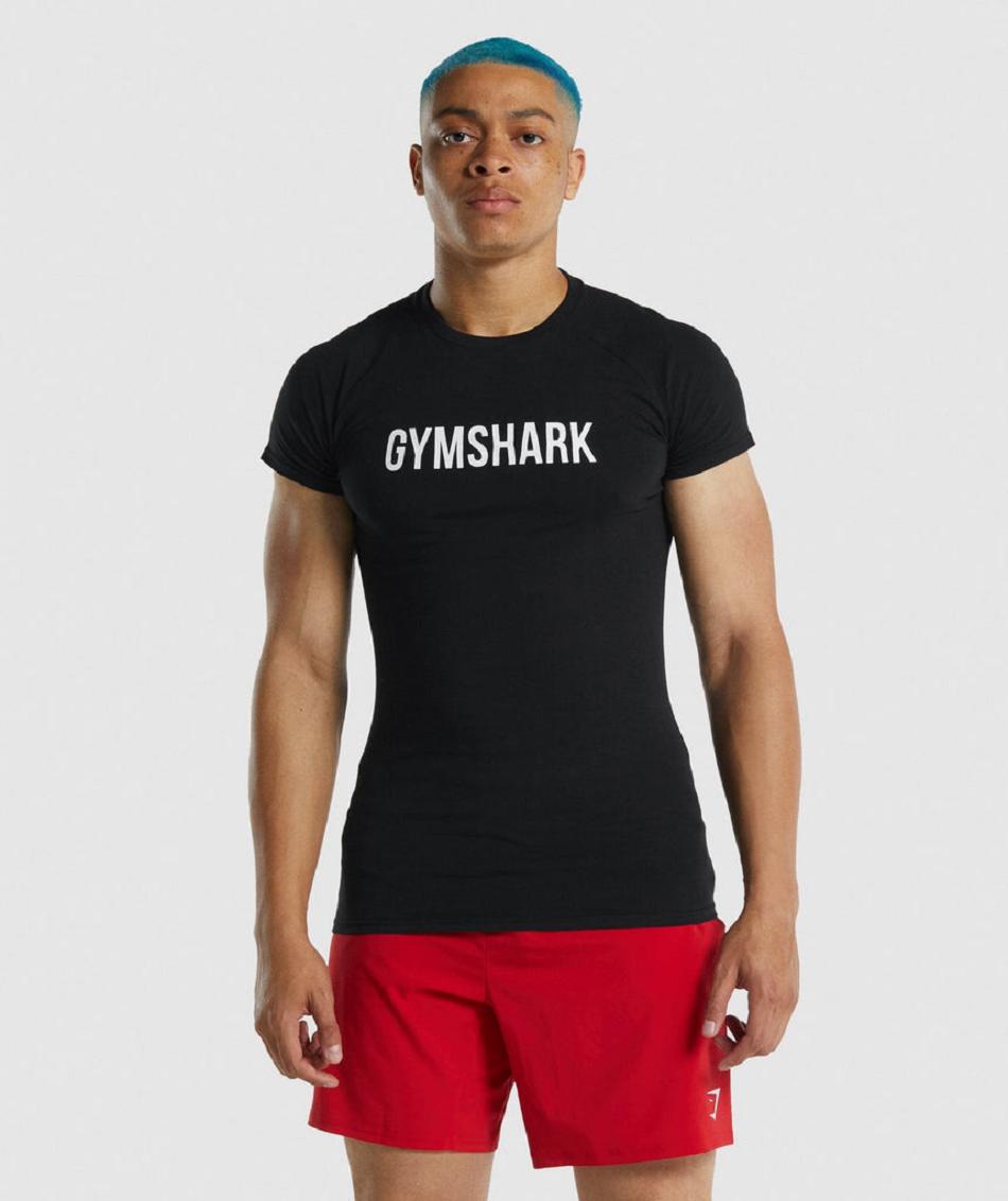 T Shirts Męskie Gymshark Apollo Czarne | PL 3938NWY